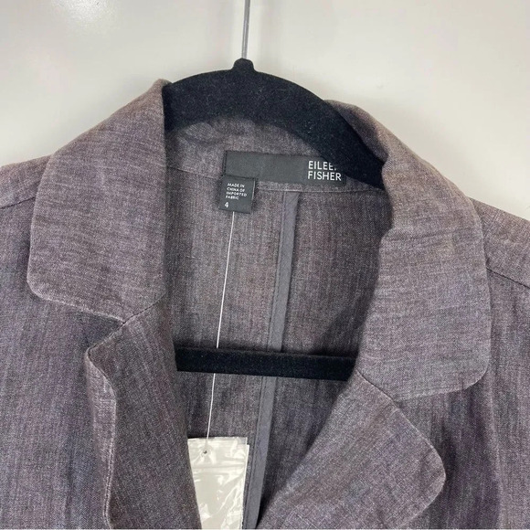 NEW Eileen Fisher Gray Rumpled 100% Linen Delaved Blazer Jacket Women's Size 4 - Picture 2 of 10